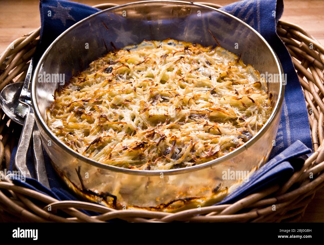 Jansson's Temptation', (Janssons Frestelse) a classic Swedish dish of potato, onion and Swedish 'anchovies', `swedish anchovies are actually salted sp Stock Photo